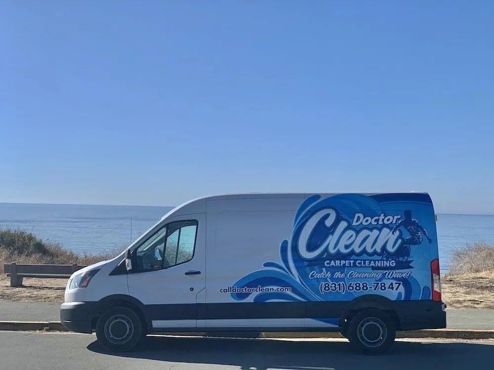 The Doctor Clean carpet cleaning van parked along the Santa Cruz coast